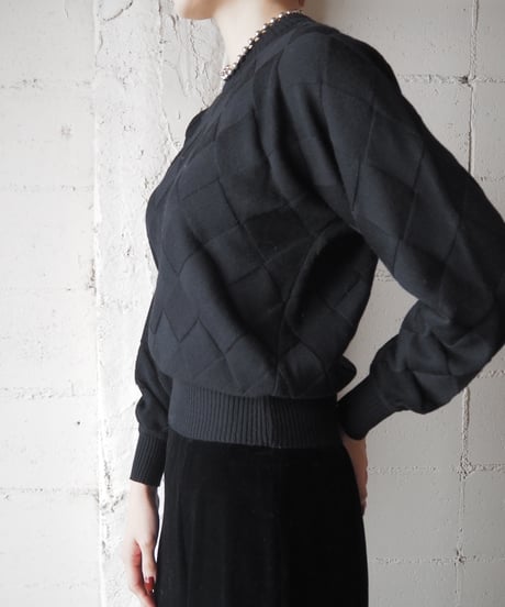 Dolman Sleeve Lattice Knit BK