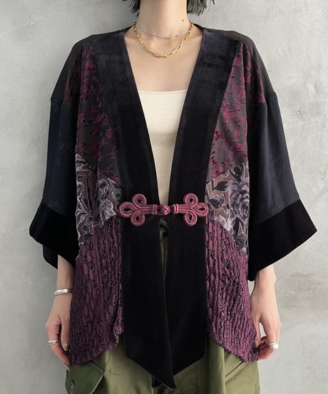 Velour Flower Pattern See Through Design Blouse PURBK