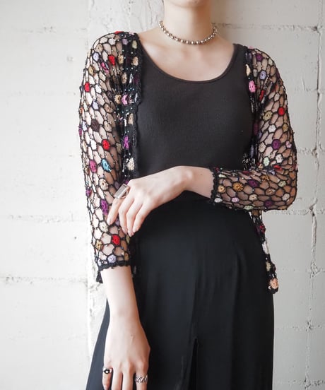 Colorful Crochet×Beads Cardigan BKREPUR