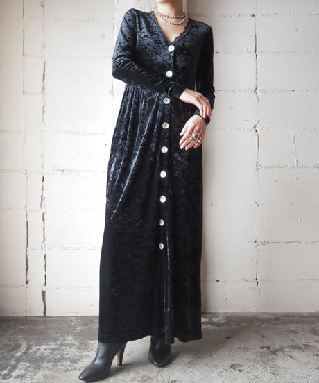 Front Button Velour Dress BK