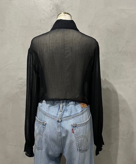 Frill Design Short Sheer Shirt BK