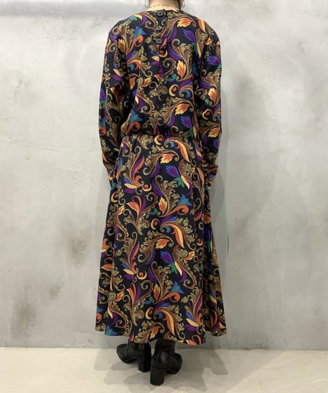 Collarless Pattern Dress BKOR