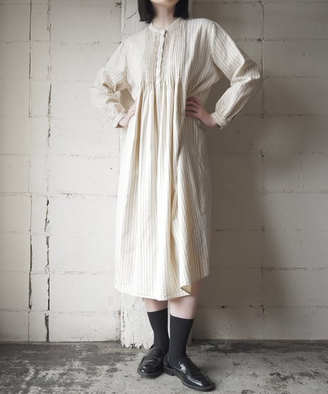 L.L.Bean　Pleated Bosom Pattern Shirt Dress IVBL