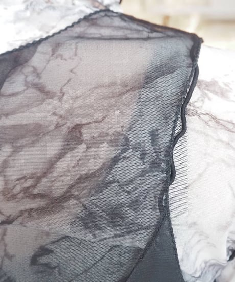Switching Sheer Sleeveless Dress BLK