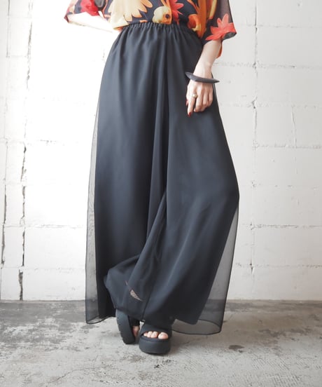 Sheer Layerd Wide Easy Pants BK