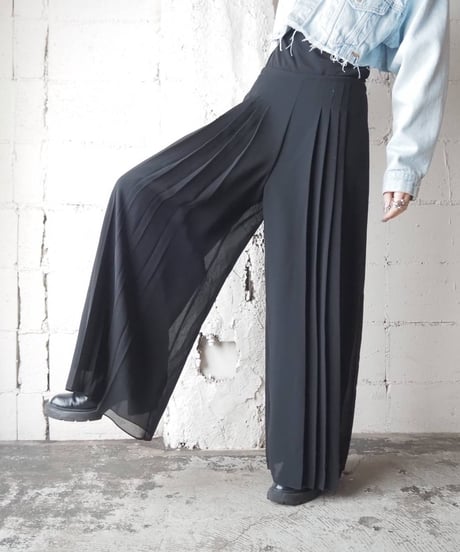 Pleats×Sheer Layered Pants BK