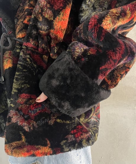Flower Pattern Fake Fur Coat GKOR