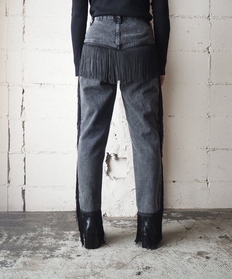 Fringe Black Denim Pants