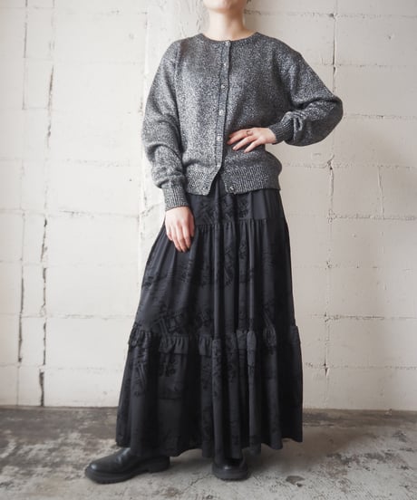Velour Pattern Tiered Skirt BK