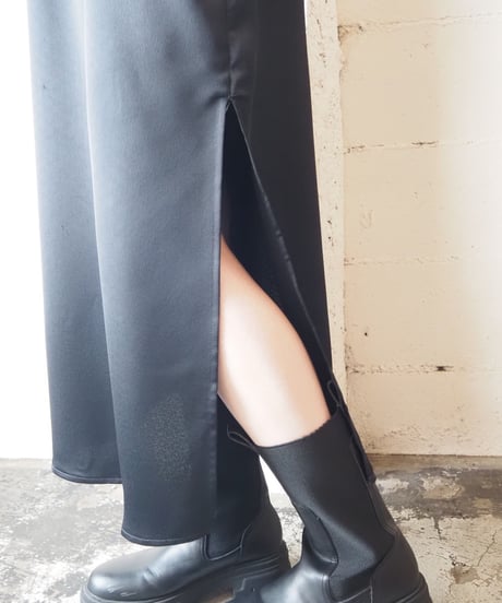 Side Slit Satin Cami Dress BK