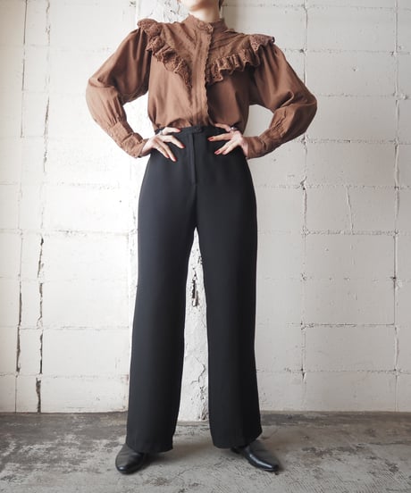 Frill Cut Work Lace Stand Collar Blouse BR