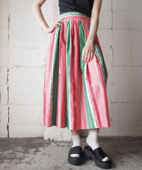 1960-70's Hand Painted Pattern Skirt PI GN