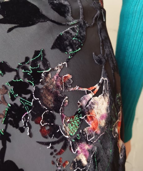 Seethough×Velour Flower Pattern Skirt BK
