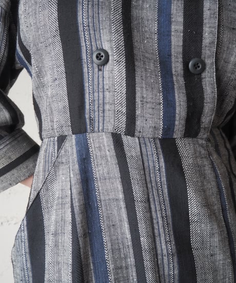 1970-80's EKLEKTIC Striped Double Breasted Dress GY BL NV