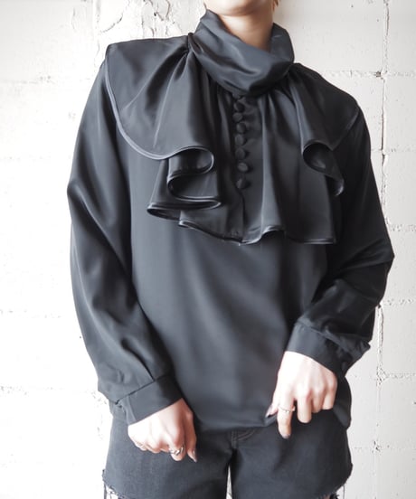 Back Open Ruffle Collar Blouse BK