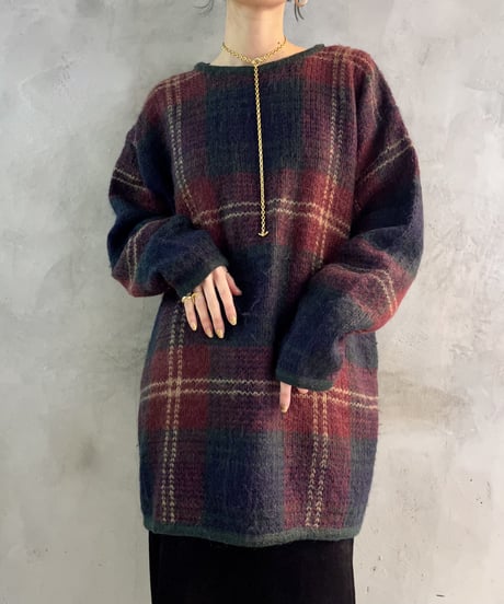 Check Pattern Mohair Knit BURGN