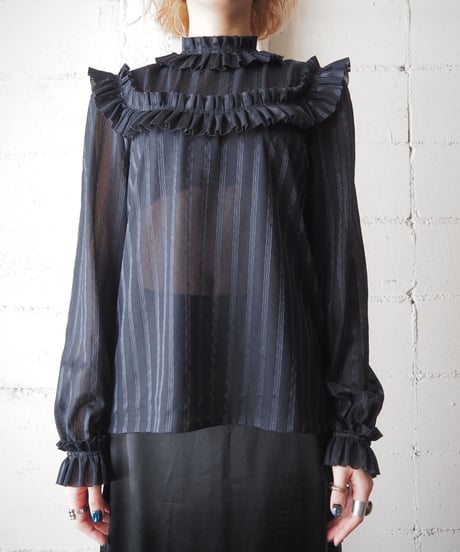 Shadow Strip Frill Design Blouse BK