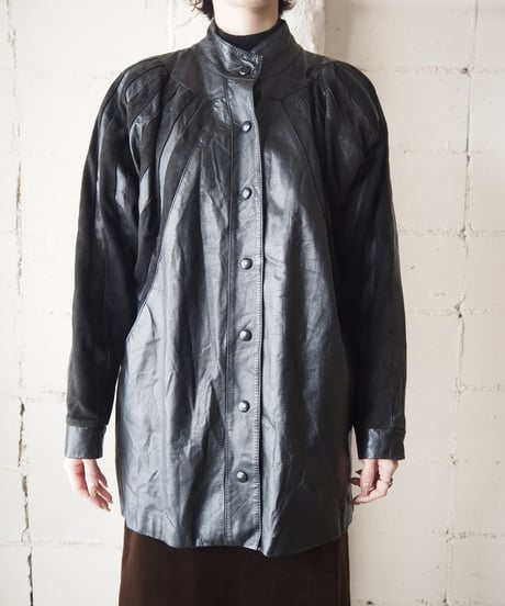 Shoulder Design Dolman Leater Jacket BK