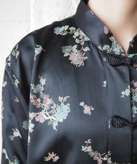Flower Embroidery Satin China Shirt BK