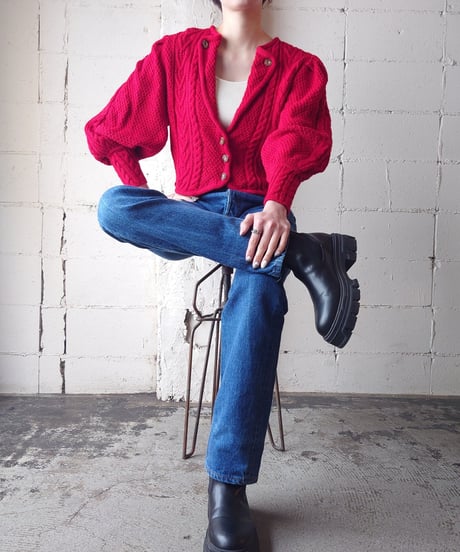 Open Collar Tyrolean Knit Cardigan RE