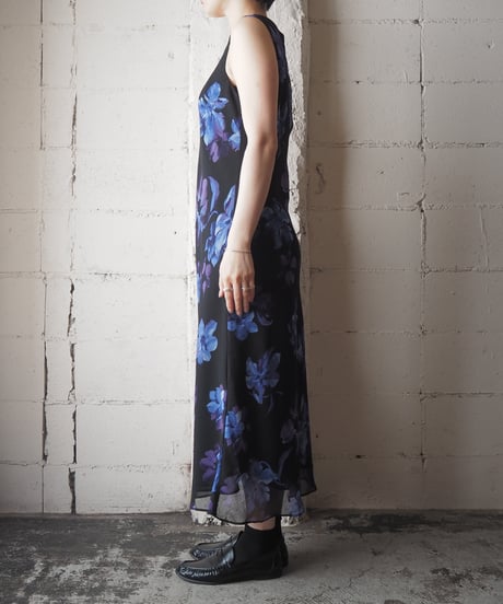 Flower Pattern Sleeveless Dress BK PUR