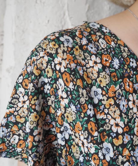 Flower Print Shirred Waist Dress BKYEWH