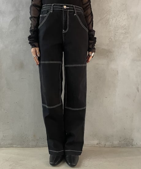 White Stitch Cargo Pants BK
