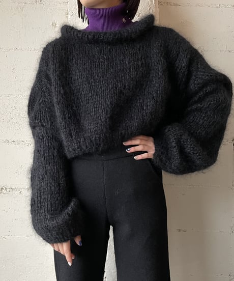 Dropped Shoulder Short Mohair Knit BK