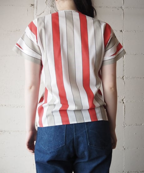 1970~80's Collarless Stripe Blouse WHRE
