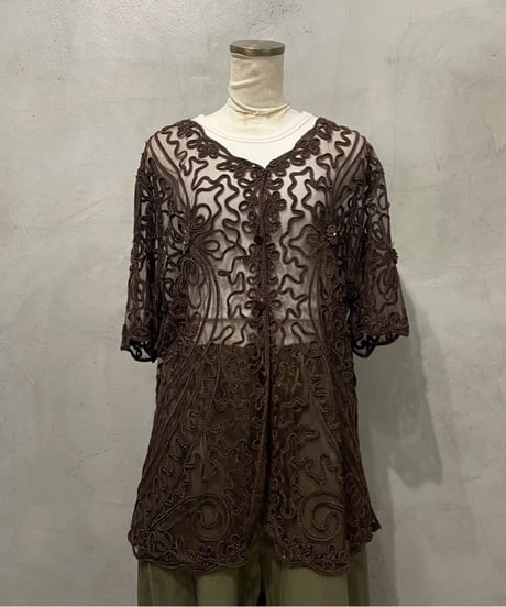Flower Tape Embroidery Sheer Blouse BR