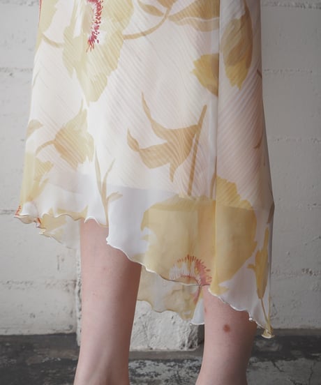 Shoulder Ribbon Floral Pattern N/S Dress YEWH
