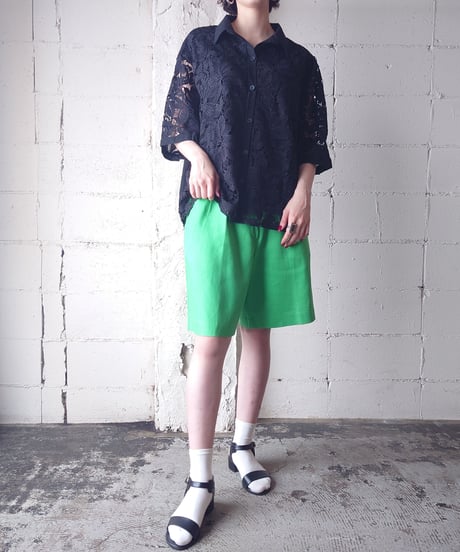 Flower Lace Short Sleeve Shirt BK