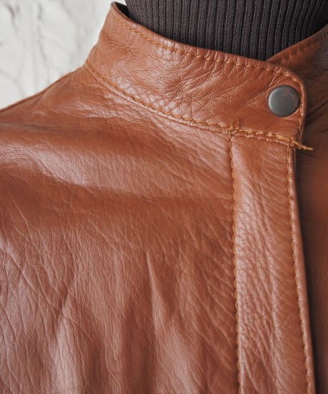 Shoulder Snap Button Leather Jacket BR