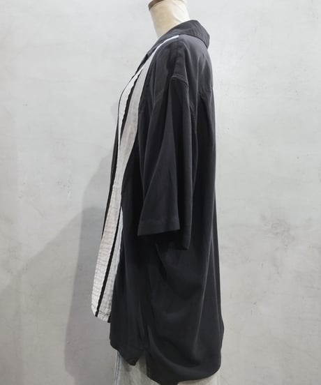 Line Design Open Collar Silk Shirt BK