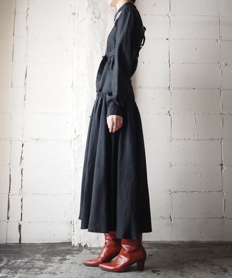 Long Sleeve Shoulder Yoke Shirt Dress BK