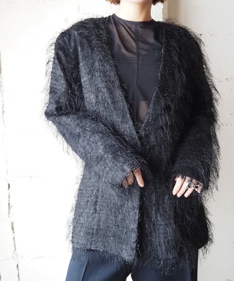 Shaggy×Lame Collarless Jacket