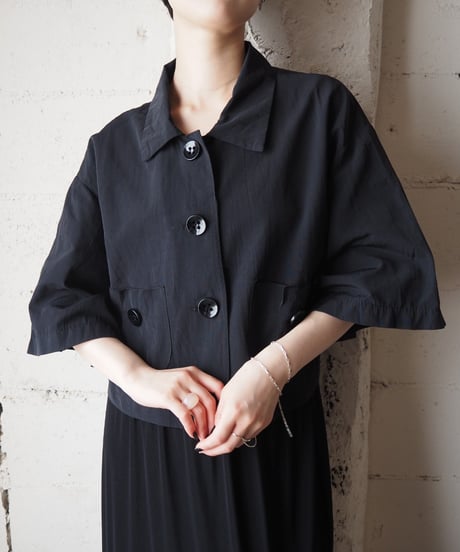 Big Button Nylon Short Jacket BK