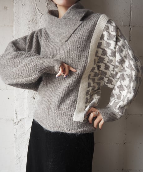 Turn Over Collar Houndtooth Sweater GR