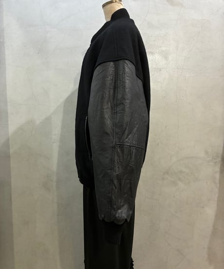 Leather Sleeve Snap Blouson BK