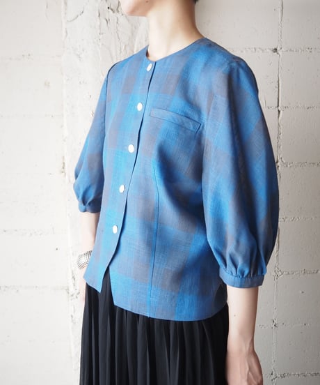 Ombre Check Collarless Blouse BKBL