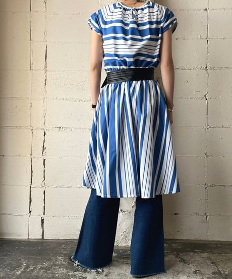 Stripe Flared Skirt Dress BL WH
