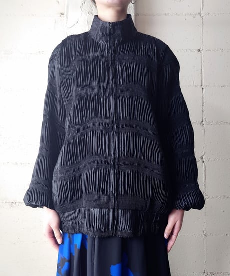 Zip Up Shirring Design Blouson BK