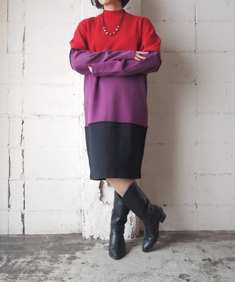 Tricolore Mock Neck Dress REPURBK