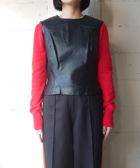 Back zip Leather Vest BK