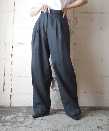 VALERIE STEVENS PETITES Linen Tuck Pants BK