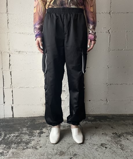 Silver Zip Nylon Cargo Pants BK
