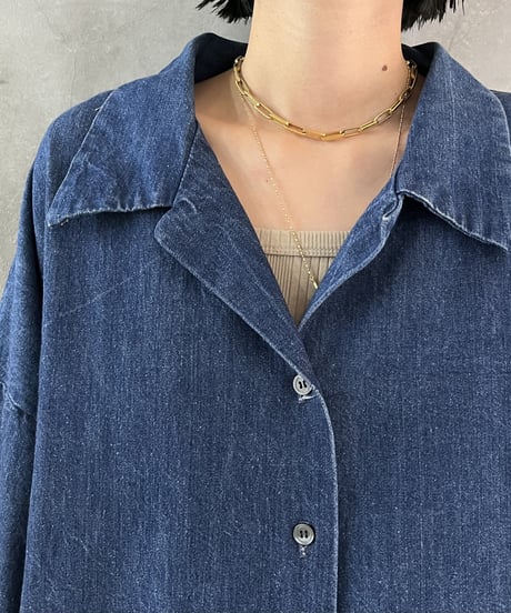 Open Collar Denim Shirt Coat BL