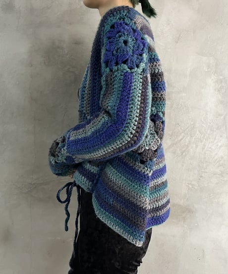 Crochet Knit Cardigan BLGR
