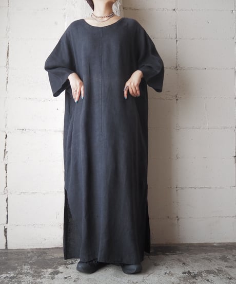 Wide Silhouette Linen Dress BLACK