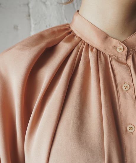 Stand Collar Gather Design Blouse PIBE